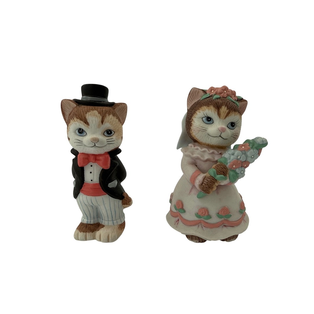 Bronson Collection Figurine Wedding Day Cat Bride Groom Bisque Porcelain 1994